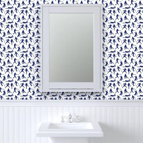 Vista 9 de Spoonflower Papel tapiz para despegar y pegar - Jugadores de béisbol Azul oscuro Deportes Hombres Thin Line Kids Papel pintado extraíble