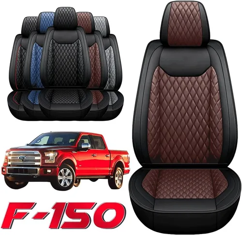 Vista 7 de Fundas de asiento delantero y trasero para F150 de cuero impermeable, juego completo de fundas de cojín para vehículos automotrices para Ford F150