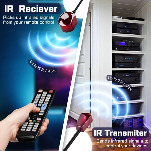 Vista 5 de TNP Cable extensor de control remoto infrarrojo infrarrojo (10 pies) - Receptor IR alimentado por USB y cable de extensión de emisor IR - Kit