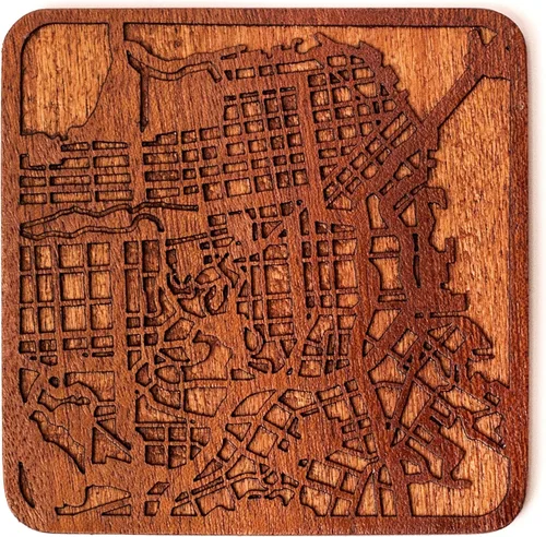 Vista 158 de Posavasos Amsterdam Map by O3 Design Studio, 1 pieza, posavasos de madera Sapele con mapa de la ciudad, hecho a mano, varias ciudades opcionales