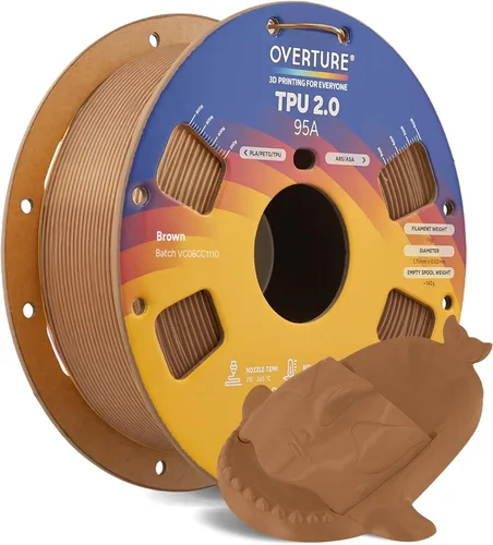 Vista 58 de OVERTURE - Filamento de TPU de 1/16 pulgadas, rollo flexible de poliuretano termoplástico, impresora 3D suave, 95A, carrete de 2.2 libras, precisión