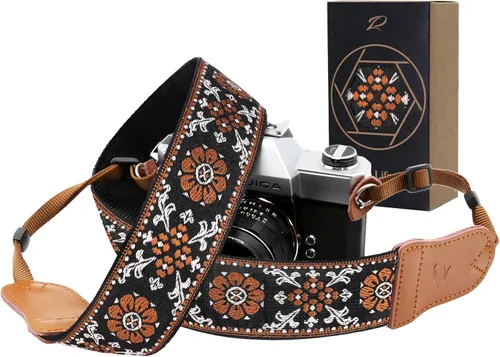 Vista 26 de Padwa Lifestyle Helios Moon God - Correa para cámara de 2 pulgadas, doble capa, extremos de piel vacuna, correas de cámara para fotógrafos, tejido
