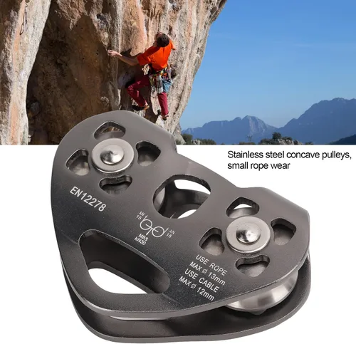 Vista 4 de Polea de tirolesa, polea doble polea de doble polea en tándem de velocidad de tirolesa, poleas de escalada para 1/4 5/16 3/8 1/2 cable trasero