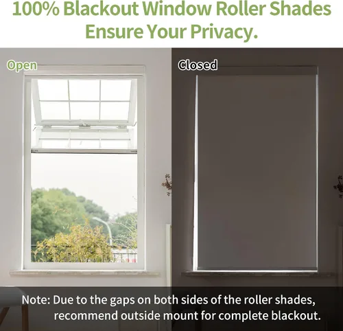 Vista 3 de Persianas enrollables inalámbricas 100% opacas para ventanas de interior, aislamiento térmico y protección UV, color caqui claro