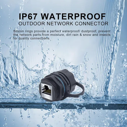 Vista 3 de RJ45 CAT6 Montaje en panel Conector impermeable blindado Cat5/5e/6 hembra a hembra 8P8C Ethernet LAN Acoplador de cable Adaptador de doble cabezal