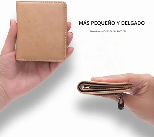 Vista 2 de Alldaily Billetera pequeña RFID para mujer, compacta y delgada, plegable, con bolsillo de viaje, mini cartera para damas, Beige