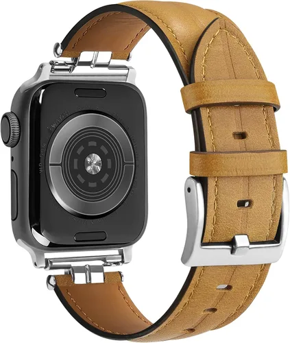 Vista 11 de Correa de cuero compatible con correas de Apple Watch para hombres de 38/40/41/42/44/45/46/1.929 in, correa de cuero genuino para iWatch Series 10