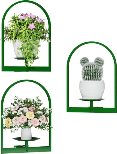 Vista 19 de Soporte para plantas de pared de metal negro, paquete de 2 soportes para plantas montados en la pared y soportes colgantes para macetas