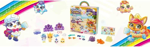 Vista 5 de Mattel Cloudees - Juego de fiesta de helados de playa coleccionables para mascotas, juguetes interactivos temáticos de nube con masa moldeable