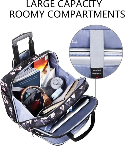 Vista 3 de KROSER - Maletín de Ordenador Portátil con Ruedas Premium, Bolsa de Ordenador Portátil de 15.6 Pulgadas, Bolso de Viaje Nocturno con Bolsillos RFID