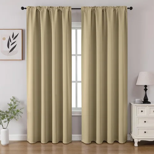 Vista 26 de CUCRAF - Cortinas opacas beige de 45 pulgadas, juego de 2 paneles con bolsillo para barra, cortinas para oscurecer dormitorios y sala de estar