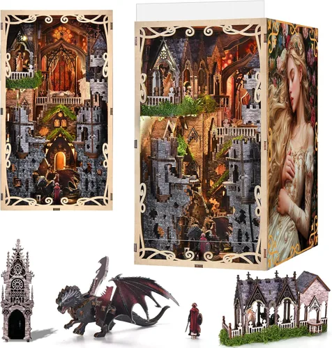 Vista 10 de CCCDF - Kit de rincón de libros, casa de muñecas en miniatura para biblioteca, kit de libro para adultos y adolescentes, decoración de estantería