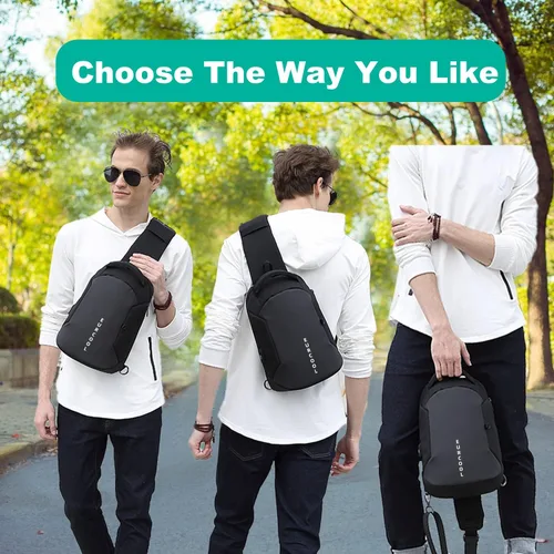 Vista 6 de Eurcool Bolsa de hombro para hombre, bolsa de mensajero pequeña, repelente al agua, bolsa cruzada para el pecho, para correr, senderismo, ciclismo