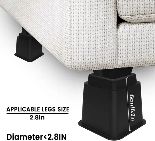 Vista 6 de MYMULIKE Elevadores de cama resistentes, elevadores de muebles ajustables de 12 pulgadas, elevación en alturas de 3,4,5,6,7,8,9,10,11,12 pulgadas