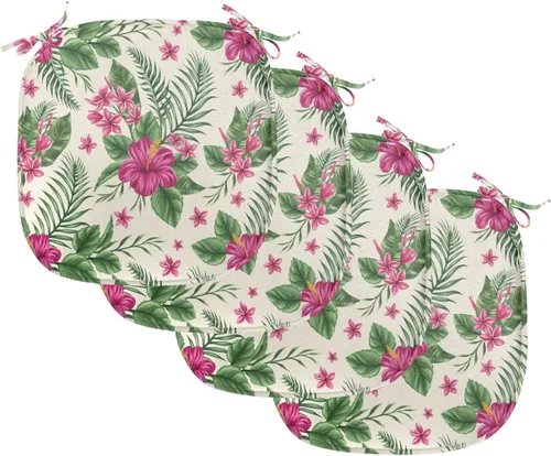 Vista 142 de Ambesonne Cojín de asiento para silla de flores, detalles florales con hojas y remolinos, estampado artístico romántico y vívido y vibrante