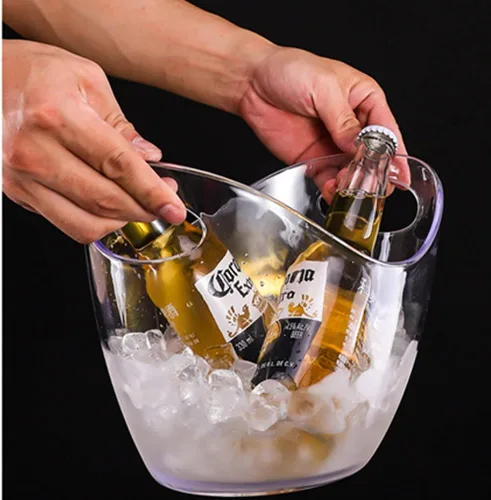 Vista 2 de Enfriador de vino y tina de bebidas para fiestas, cubo de hielo acrílico transparente de grado alimenticio, bañera de almacenamiento de 3.5 litros