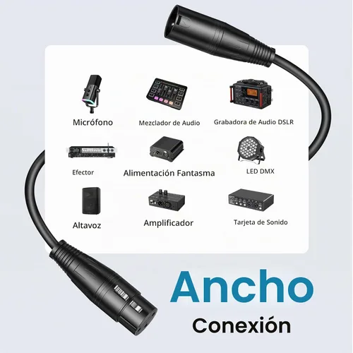 Vista 4 de InnoGear XLR - Cables de micrófono, 6 pies, paquete de 2 cables de cobre sin oxígeno macho a hembra de 3 pines, cable de micrófono XLR equilibrado