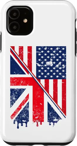Vista 7 de Funda para iPhone 15 Union Jack y bandera estadounidense para expatriados británicos y estadounidenses