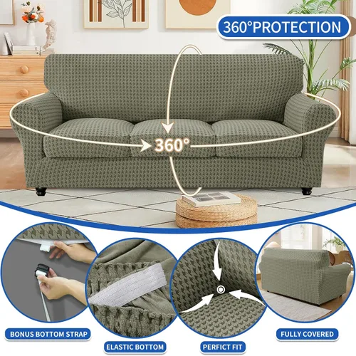 Vista 4 de MAXIJIN 2 fundas elásticas para sillón de sala de estar, fundas gruesas y suaves con brazos para perros, mascotas, protector de sofá individual