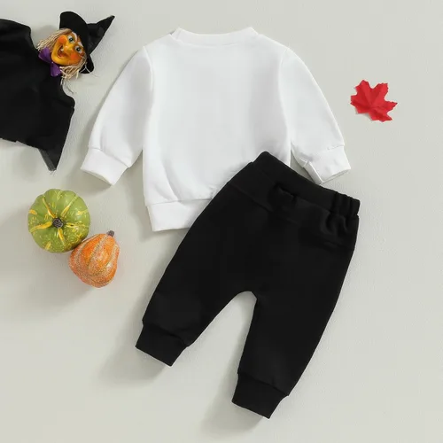Vista 3 de Halloween Baby Boys' Pumpkin Long Sleeve Sweater Small Foot Pants Sports Two Piece Set 3 To 18 Baby Princess