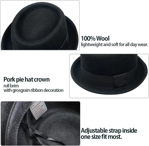 Vista 3 de Sombrero de pork-pie de lana para hombre y mujer (SM)