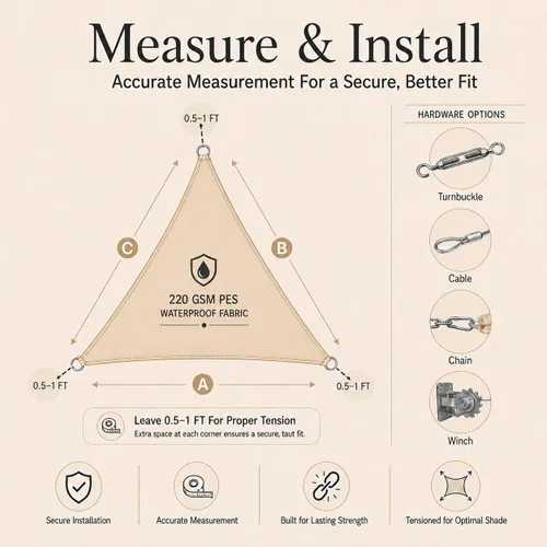 Vista 6 de ShadeMart Toldo impermeable triangular de 12 x 12 x 12 pies, color beige, toldo con 95% resistente a los rayos UV, para patio, terraza, balcón