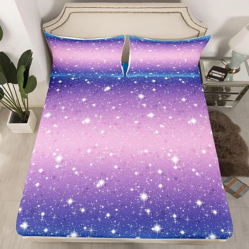 Vista 15 de Erosebridal Juego de sábanas bajeras de color rosa degradado para niñas, tamaño individual, Gittler Galaxy Gittler, color rosa claro, pastel