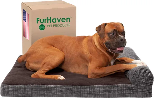 Vista 29 de Furhaven Cama de espuma viscoelástica para perros grandes con refuerzos extraíbles y funda lavable, para perros de hasta 95 libras - Sofá de Gris