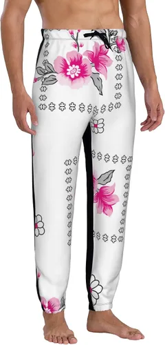 Vista 3 de Hermosos pantalones deportivos de flores y hojas rosas para hombre, pantalones deportivos holgados con bolsillo para hombre