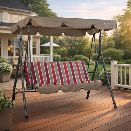 Vista 11 de Kozyard Alicia - Silla Columpio para Patio, Cómodos Asientos de 3 Cojines con Marco de Acero Resistente, Toldo Ajustable y Cojín Extraíble, Columpio