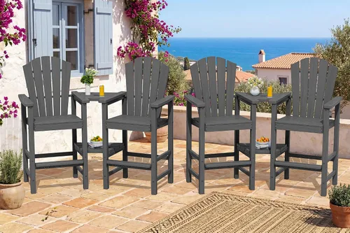 Vista 38 de KINGYES Aruba - Juego de 4 sillas Adirondack altas de HDPE con bandejas de conexión dobles, silla Adirondack de altura de barra en relieve para 2