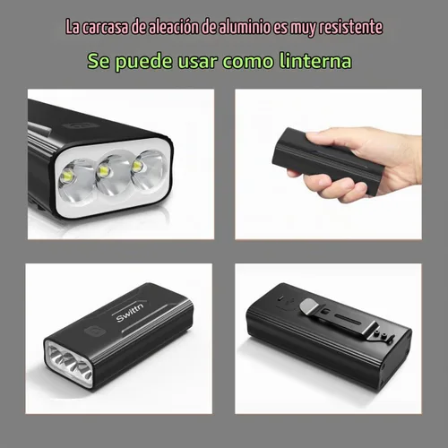 Vista 2 de Luces de bicicleta de 3000 lúmenes para conducción nocturna, batería de gran capacidad de 5200 mAh, luces de bicicleta recargables USB-C delanteras