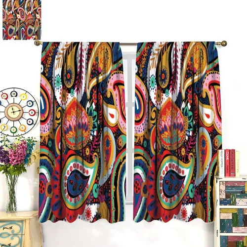 Vista 93 de Cortinas opacas con estampado de flores de cachemira, estampado de cachemira sobre fondo blanco, para decoración del hogar, cocina, restaurante