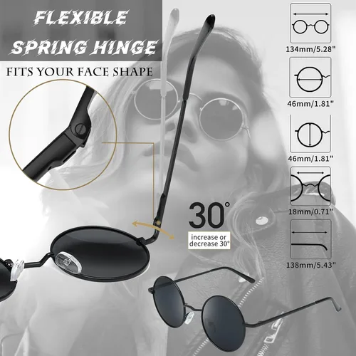 Vista 3 de Gafas de sol Joopin polarizadas, estilo Lennon, redondas, gafas de sol estilo hippy redondas para mujer y hombre