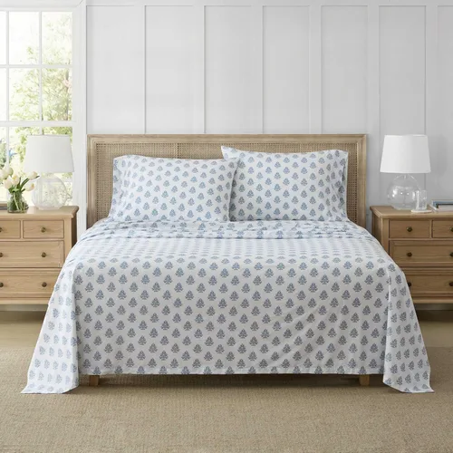 Vista 15 de Martha Stewart - Juego de sábanas tamaño individual con sábana bajera y funda de almohada, ropa de cama de percal de algodón con una sensación