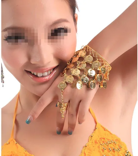 Vista 2 de Pulsera de pulsera para mujer con moneda triangular para danza del vientre, joyería gitana
