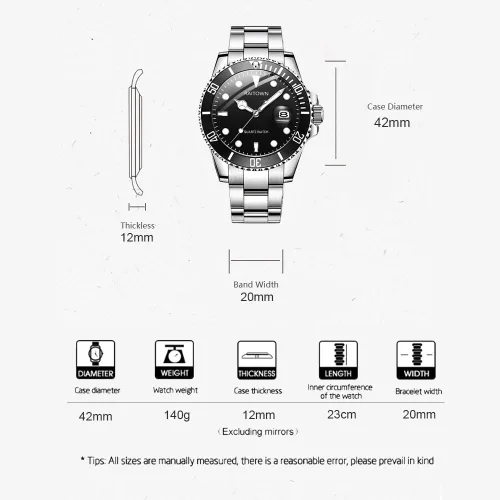 Vista 5 de Raitown Reloj para hombre, acero inoxidable, movimiento de cuarzo japonés, impermeable, luminoso, 1.654 in, gran cara, moda, negocios, diseño