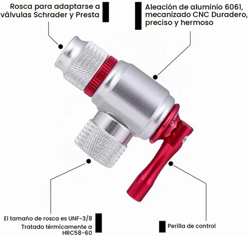 Vista 6 de Inflador de neumáticos de bicicleta de CO2, rápido y fácil Presta y válvula Schrader compatible con la bomba de bicicleta para bicicletas