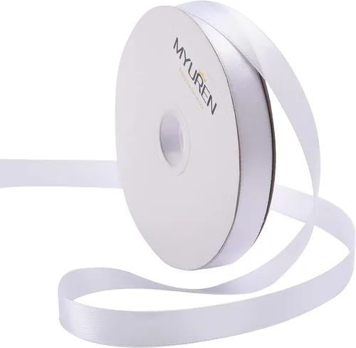 Vista 35 de Cinta de satén de poliéster blanco de doble cara de 1-1/2 pulgadas de ancho para manualidades, boda, envoltura de regalos, fabricación de lazos