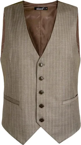 Vista 2 de Alizeal Chaleco de traje de negocios a rayas para hombre, vestido formal, chaleco de esmoquin