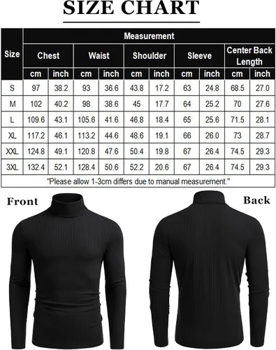 Vista 6 de COOFANDY Camisetas de manga larga con cuello alto para hombre, ajustadas, acanaladas, básicas, suéter de punto ligero