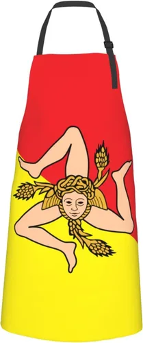 Vista 8 de Delantales de bandera de Sicilia para hombres y mujeres con bolsillos, delantal ajustable resistente al agua y al aceite para cocinar, cocina