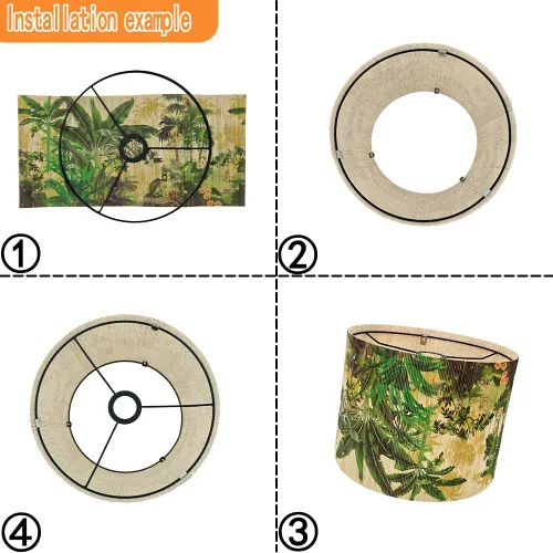 Vista 6 de Pantalla de bambú con diseño de plantas tropicales, adecuada para lámparas de pie y lámparas de escritorio, translúcida en forma de cubo, decoración