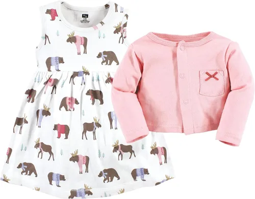 Vista 3 de Hudson Baby - Conjunto de vestido y cárdigan de algodón para niña bebé