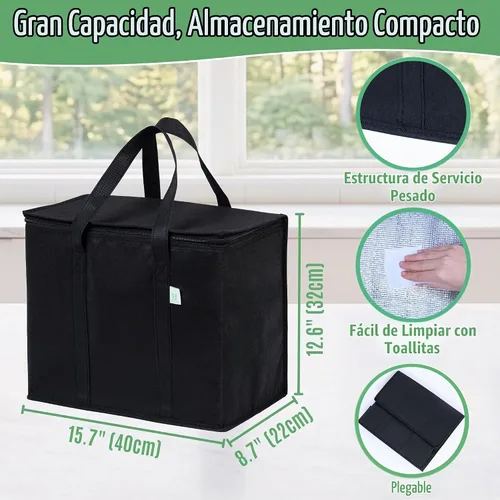 Vista 2 de VENO Paquete de 2 bolsas enfriadoras aisladas para entrega de alimentos, bolsas de compras plegables y reutilizables con cremallera, plegables