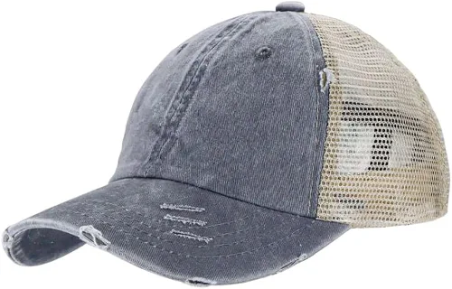 Vista 4 de Eohak Sombreros de cola de caballo desgastados para mujer, gorras de poni desordenadas, 7