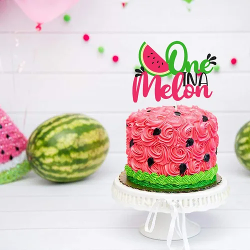 Vista 4 de Decoración para pastel de sandía con purpurina One in a Melon, decoración de fiesta infantil con temática de sandía, suministros de fiesta para baby