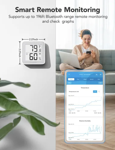 Vista 6 de GoveeLife E-Ink - Termómetro higrómetro Bluetooth, inteligente, digital, inalámbrico, temperatura y humedad, con alerta, almacenamiento de datos