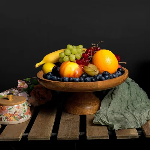 Vista 6 de Mela Artisans - Soporte para pasteles de madera de mango de 12 pulgadas de alto con pedestal de madera, elevador de acabado clásico diseñado