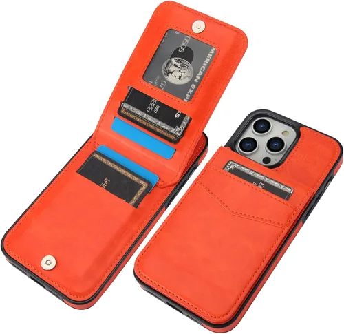 Vista 9 de KIHUWEY Compatible con iPhone 14 Pro Max Funda Cartera Plegable con Soporte para Tarjeta de Crédito, Cierre Magnético de Cuero Premium, Función